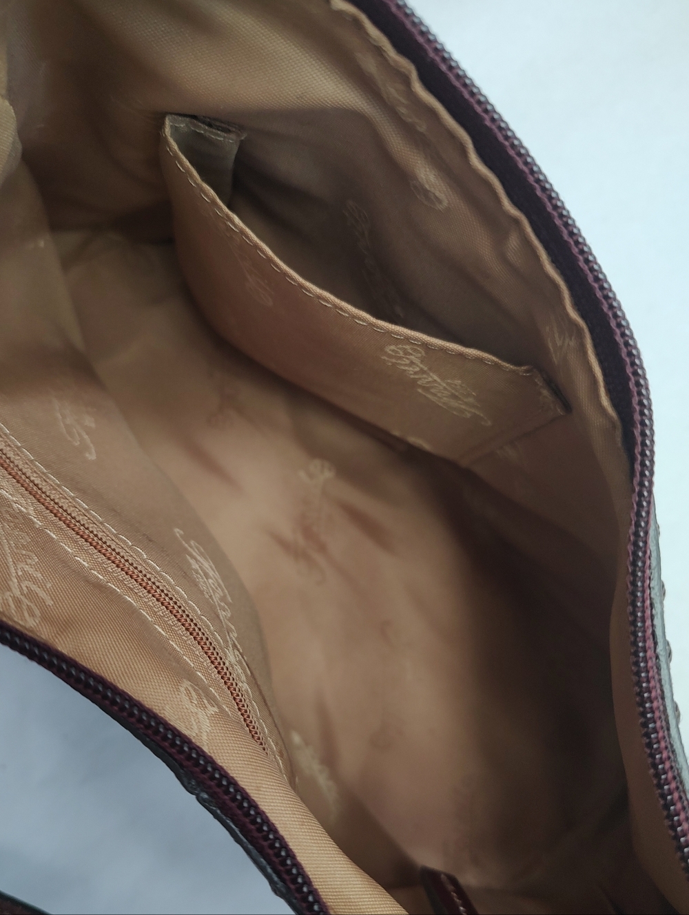 Vtg Fossil Red Leather Shoulder Bag Top-stitched No Key Fob, Clean Tan Interior - Picture 5 of 10